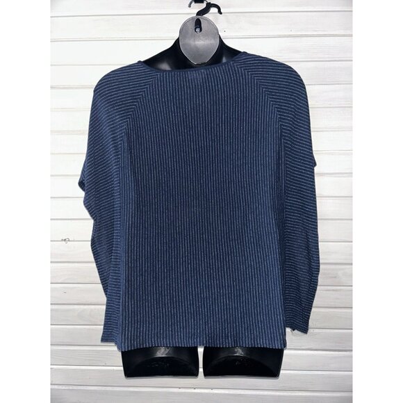 J. JILL Sz PLUS 2X Navy Blue White Stripe Caftan Linen Tee Tunic EUC - Picture 6 of 10